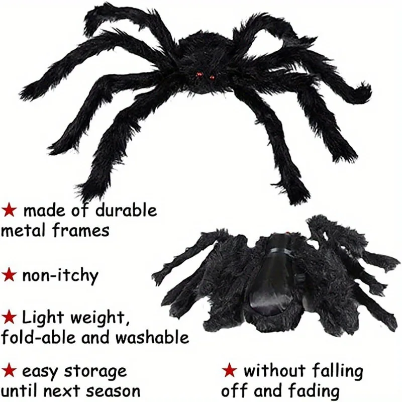 30cm/50cm/75cm/90cm/125cm/150cm/200cm Horror Halloween Giant Black Spider Decoration Haunted House Party Props Halloween Decor - Image 3