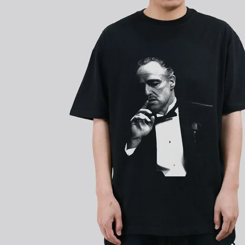 Men's summer pure cotton breathable T-shirt, European and American retro fashion movie "The Godfather" printed T-shirt