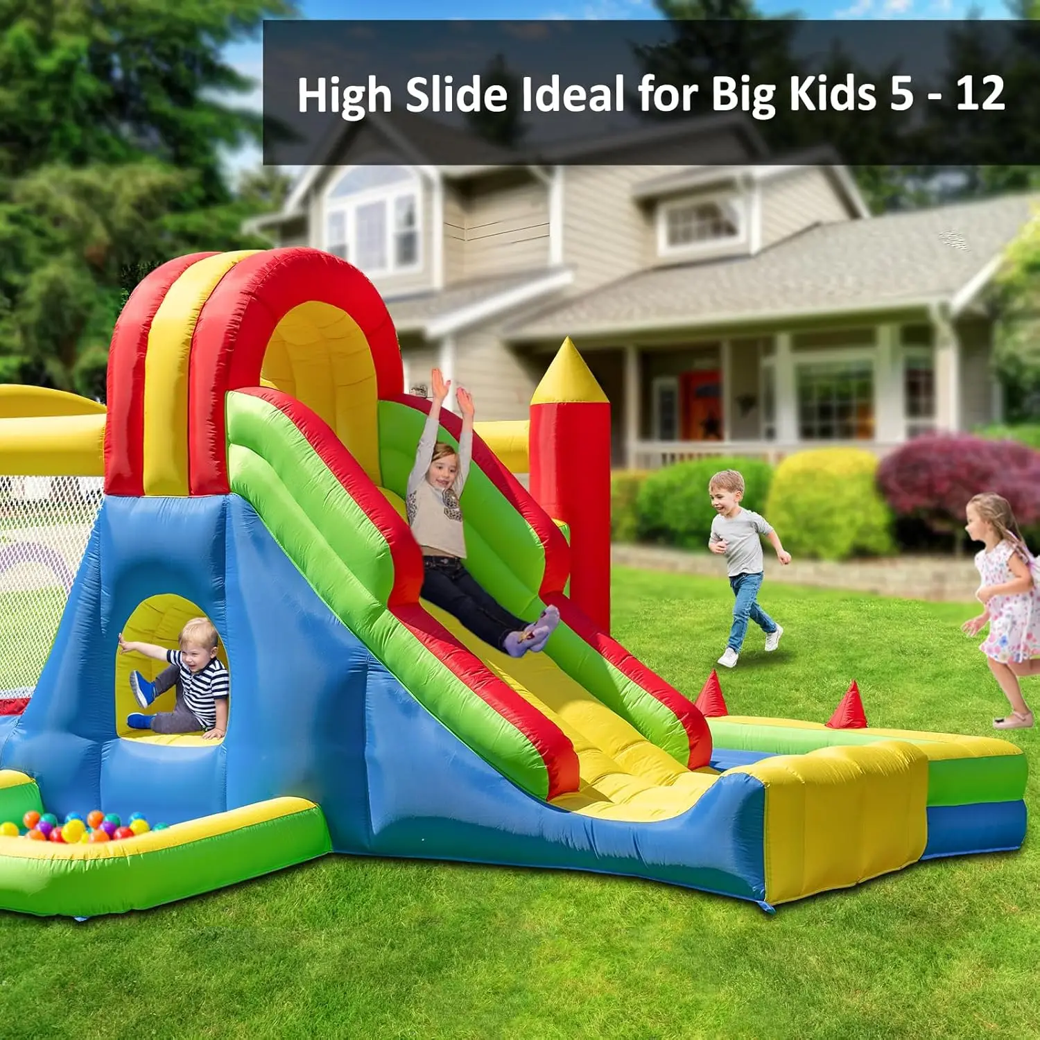 Large Bounce House for Big Kids – Inflatable Playground with Tall Slide, Climbing Wall, Water Pool, Bouncy Ball Pit, Tunnel, Rin - Image 5
