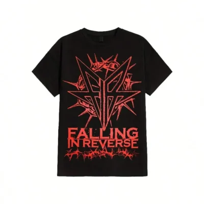 Falling In Reverse Graphic Cotton T Shirt Black With Red Edgy Design 100% Cotton Lightweight Summer Tee Machine Washable