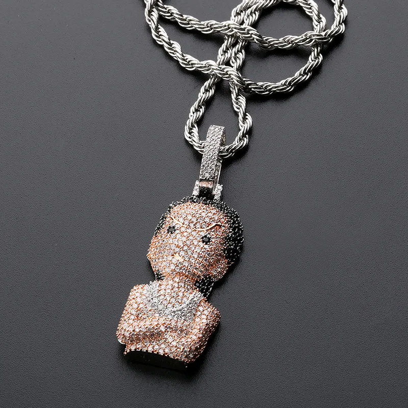 Hip Hop Micro Pave Cubic Zirconia Bling Iced Out the boondocks Pendants Necklace for Men Rapper Jewelry Drop Shipping - Image 3