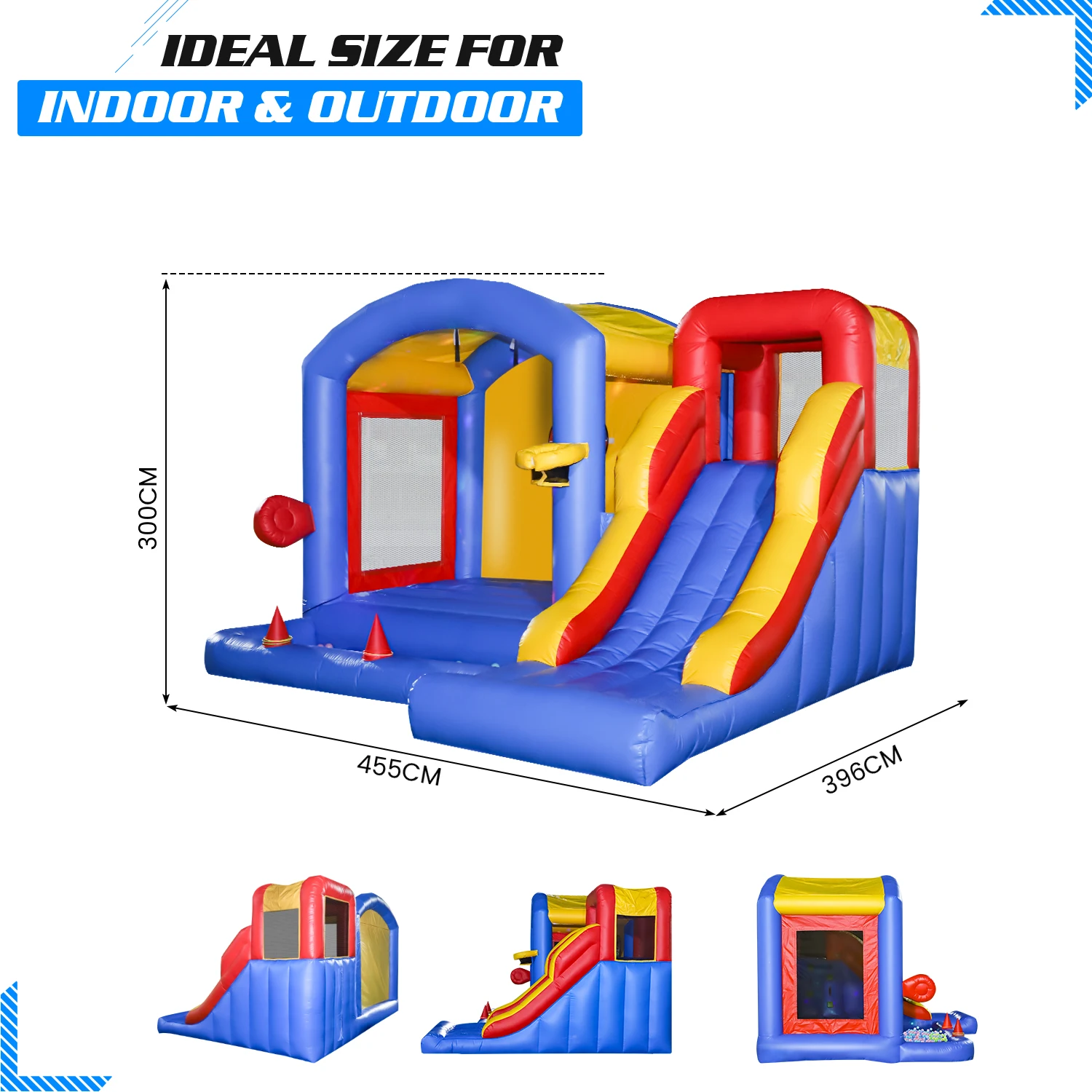 Inflatable Bounce House For Kids With Party Light PVC Commercial Bounce House With Slide &Ball Pit, Dartboard, 15ft Bounce House