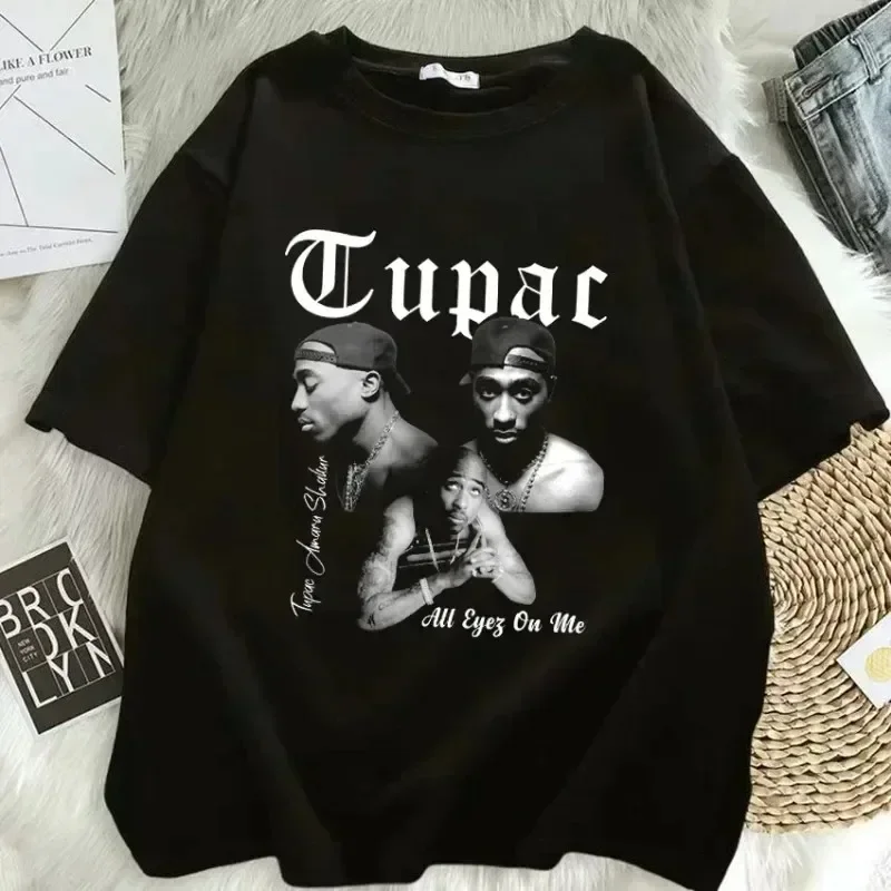 Women T-shirt Rapper Tupac Tops Hip Hop Streetwear Graphic T Shirts Oversized Short Sleeves Tee Men T Shirt