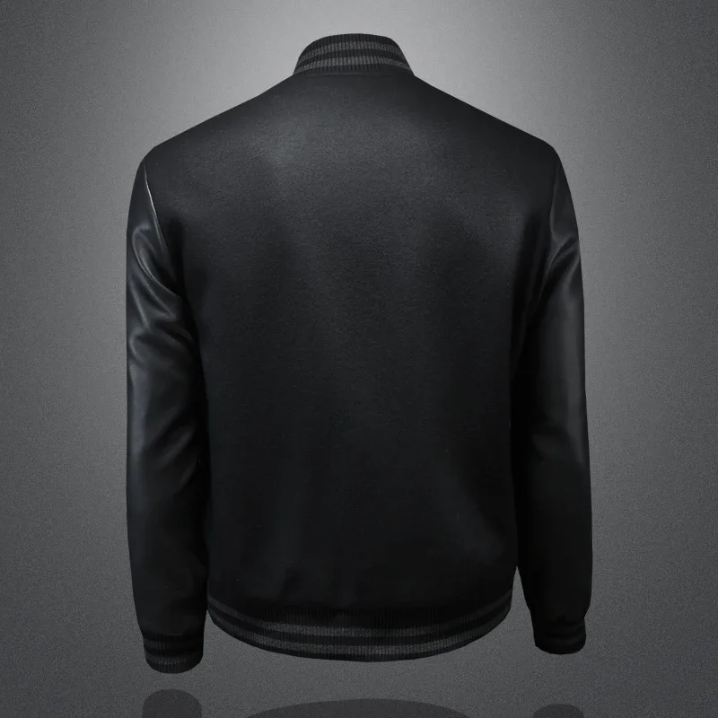 Handsome men's baseball collar patchwork jacket, high-quality baseball uniform, casual jacket, fashionable single breasted top - Image 4