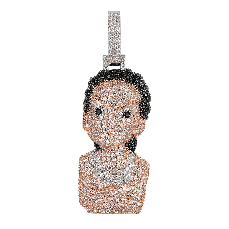 Hip Hop Micro Pave Cubic Zirconia Bling Iced Out the boondocks Pendants Necklace for Men Rapper Jewelry Drop Shipping