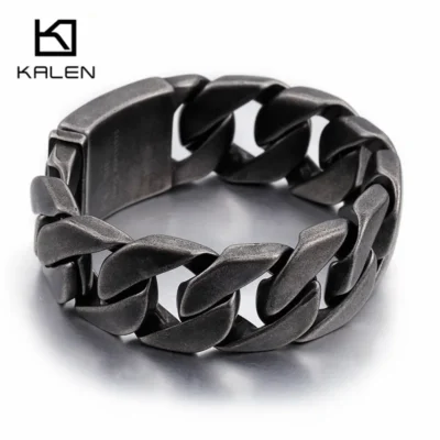 Kalen Matte Bike Chain Bracelets Men 25mm Width Chunky Heavy Stainless Steel Brushed Link Chain Bracelet Male Jewelry
