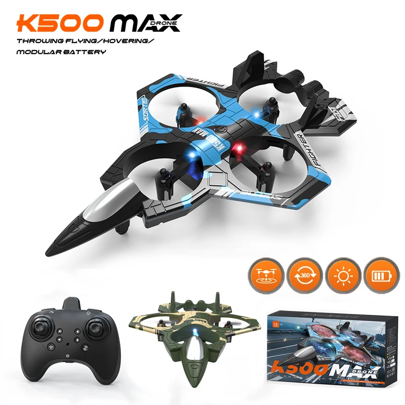 K500 MAX RC Plane Fighter 2.4G Remote Control Stunt Glider 360 ° Rolling Flight Flying EPP Foam Airplane with LED Toys for Kids