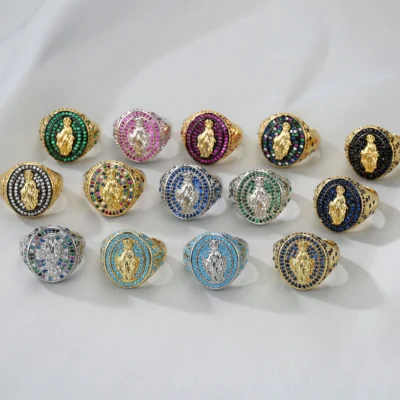 HECHENG Gold Plated Christ Virgin Mary Ring For Women and man,CZ Copper,Iced Out Ring, Hip Hop jewelry, Dropshipping,Wholesale