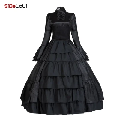Black Gothic Victorian Corset Dress Historical Period Steampunk Victorian Inspired Ball Gown Theater Reenactment Costume