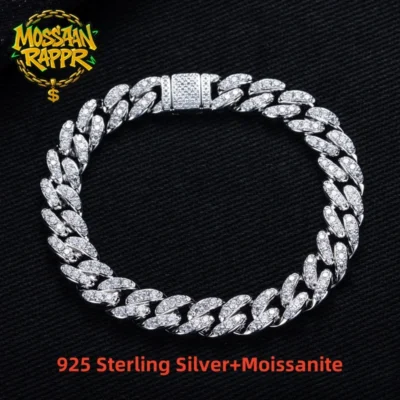 MossanRappr 2.32-5.35cttw Moissanite Iced Out Cuban Link Chain Hip Hop Bracelet 925 Sterling Silver Trend Cool Jewelry for Men