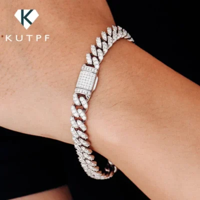 8mm Cuban Link Chain Full Moissanite Diamond Bracelets for Women Men 925 Sterling Silver Hip Hop Punk Iced Out Tennis Bracelet