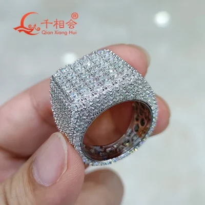 Luxury Square Shape Moissanite Ring 20mm Big Size S925 Silver White Full Melee Men's Women's Wedding Gift Jewelry