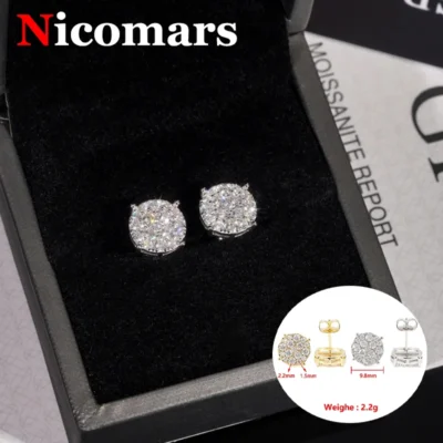 [ Nicomars ] Classic Full Moissanite Earrings For Women 925 Sterling Silver Jewelry Men Moissanite Diamond Stud Earrings