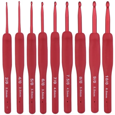 Fenrry 9PCS Red Crochet Hook Ergonomic Handle for Arthritic Hands Extra Long  Knitting Needles for Beginners and Crocheting Yarn