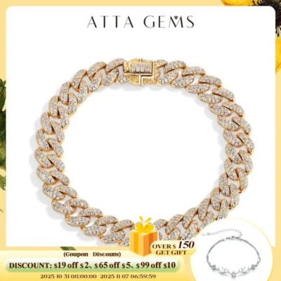 ATTAGEMS S925 Silver Moissanite Cuba Chain for Man Women 18K Gold Plated Full D VVS1 Color Tennis Bracelets Top Quality Jewelry
