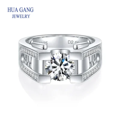 100% 925 Sterling Silver 1ct/2ct Moissanite Labs Diamond Wedding Rings for Man Luxury Proposal Engagement Ring