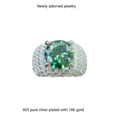 10-carat European and American hip-hop jewelry, silver-mounted moissanite ring, men's trendy hip-hop jewelry, direct sales from