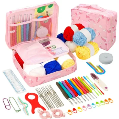 Crochet Kit Beginners Crochet Hook Set with Crochet Yarn,Portable Crochet Set Crochet Hooks Travel Knitting Crochet Supplies