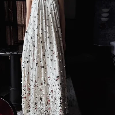 Top Quality Summer Women Sequin Gradient Halter Tie Dresses Sweet Off-Shoulder Sleeveless Loose Big Dress Hem Floor Length Dress