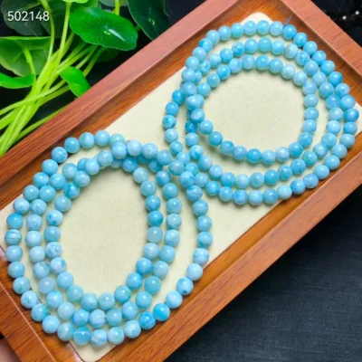 Natural Blue Larimar 3 Laps Round Beads Bracelet Blue Larimar Bracelet 6mm Woman Men Fashion Jewelry AAAAAA