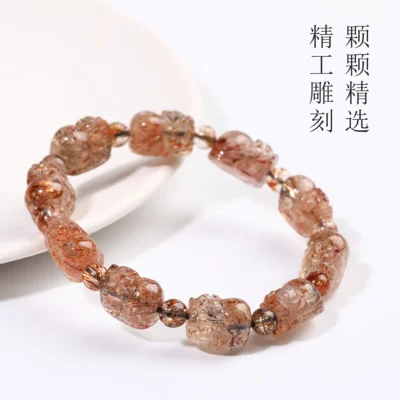 Natural Black Copper Super Seven 7 Rutilated Quartz Bracelet Woman Man 9.5mm Clear Round Beads Stretch Pi Xiu Carved AAAAA