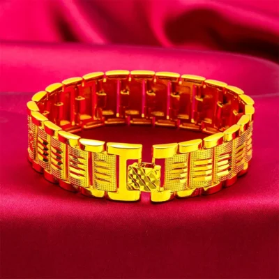 18K Gold AU999 Men's Wide Cuff Bracelet with Buckle Clasp, Minimalist & Stylish, Light Luxury Accessory