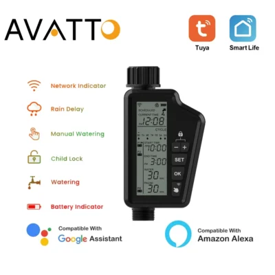 AVATTO Tuya WIFI Smart Garden Watering Timer with Large LCD Display for Home & Outdoor Irrigation,Automatic Garden Watering Tool