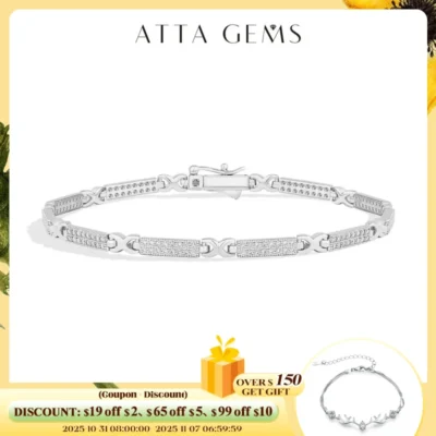 ATTAGEMS Dazzling Double Row Moissanite Bracelets Fashion Simple Tennis Chain For Women Men s925 Sterling Silver Wedding Jewelry