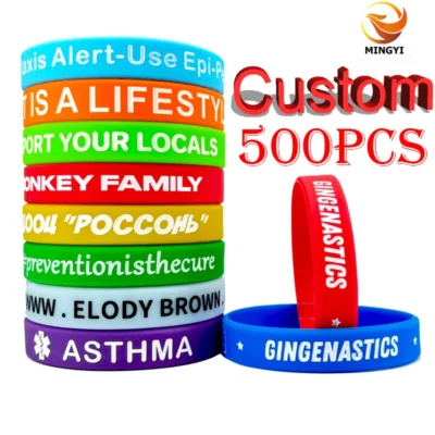 500pcs Customized Silicone Bracelets Debossed Custom Wristband Personalized Band with Logo Text For Game, Events