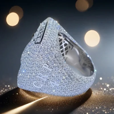 1pc S925 Silver Sporty Style Ring Inlaid with 8 Carats of Moissanite, featuring Hip-hop Style, Street Style, and a touch of Bea