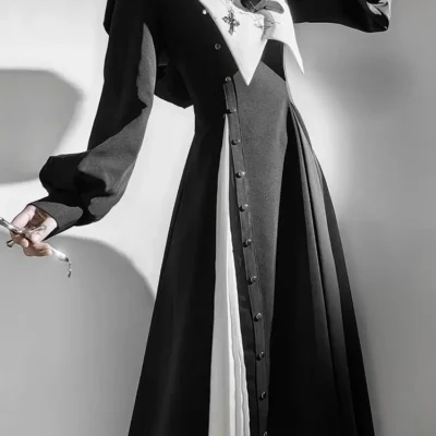 Black and White Nun Dark Goth Style Lolita Dress Daily New Year Clothes Clothing Cos Costume Suit