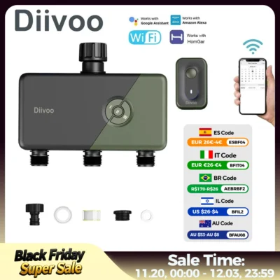 Diivoo-WiFi Garden Watering Timer, Smart Sprinkler Irrigation Controller, Water Valve, 1, 2, 3 Zones