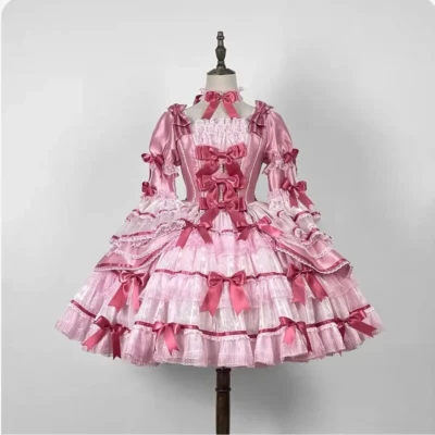 Lolita Pink Dresses Women 2025 Spring and Summer New Original Design Sweet Girl Princess Style Cake Gorgeous Doll Mini OP Dress