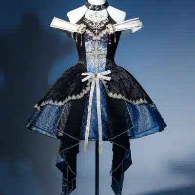 Subculture Goth Punk Style Heavy Industry Embroidery Halter Neck Off Shoulder High Waist Back Lace-up Bow Lolita Dress For Women