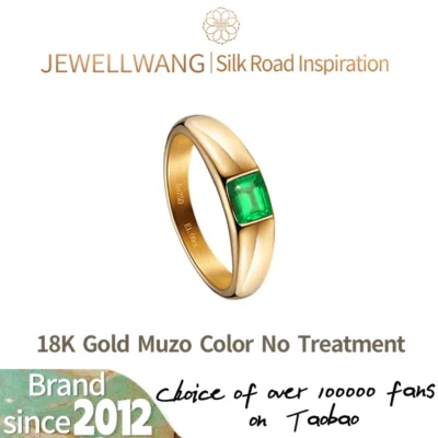 JEWELLWANG 18K Yellow Gold 0.1 To 1ct Lab Grown Emerald Brilliant Cut for Mens Engagement Wedding Band Gemstone Synthetic Rings