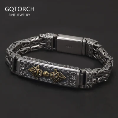 20cm 925 Sterling Silver Domineering Vajra Bracelet for Men Thick Byzantine Bracelet Vintage Amulet Hand Jewelry Clearance Sale