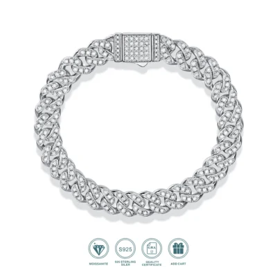 JIU ZUAN S925 Silver Moissanite Light Of Faith LuxuriousBracelet For Men And Women, Cuban Chain,For Engagement, Anniversary,