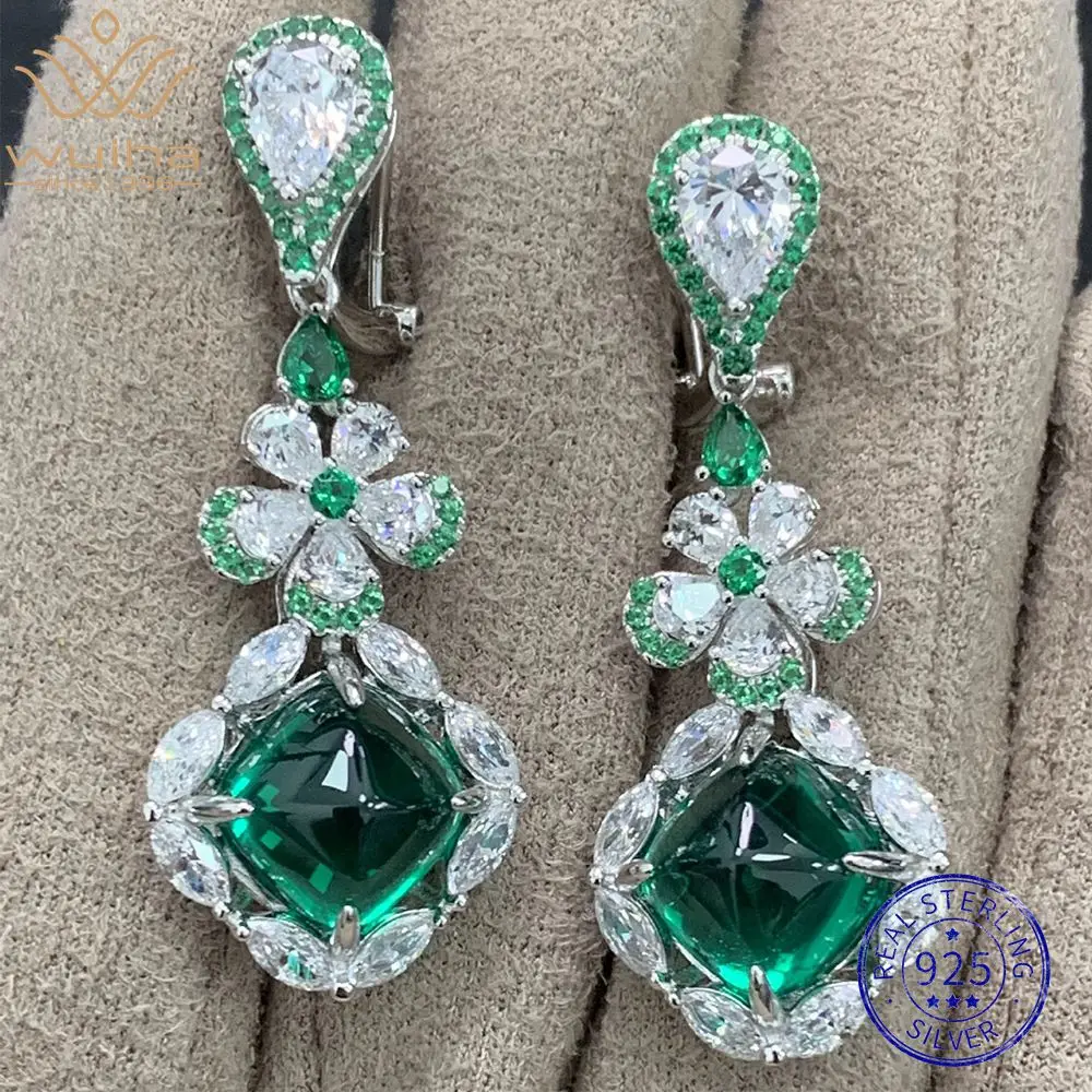 WUIHA 100% 925 Sterling Silver Emerald High Carbon Diamonds Gemstone Drop Dangle Earrings Anniversary Fine Jewelry Drop Shipping