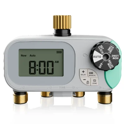 4 Zone Brass Inlet&Outlet Water Hoses Timer Programmable Sprinkler Timer with Rain Delay/Manual/Automatic Lawn Irrigation System