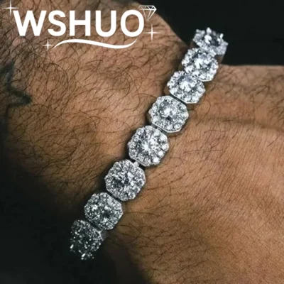 4/5/6.5mm Full Moissanite Tennis Bracelet S925 Sterling Silver for Men Women Shiny Diamond Hip-Hop Bracelet Fine Jewelry Gifts