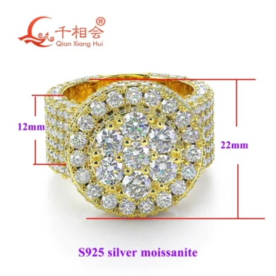 22mm round D vvs white melee moissanite 12mm band ring full stones 925 Sterling Silver Ring Jewelry Rings Engagement Ladies men