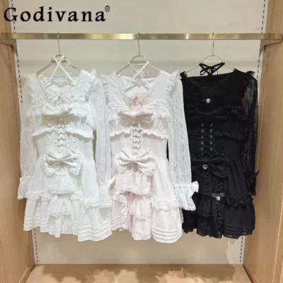 Liz Dress Autumn New Japanese Mine Mass-Produced Sweet Big Bow Lace Long Sleeve Princess Dress Girls Women's Lolita Dress Op