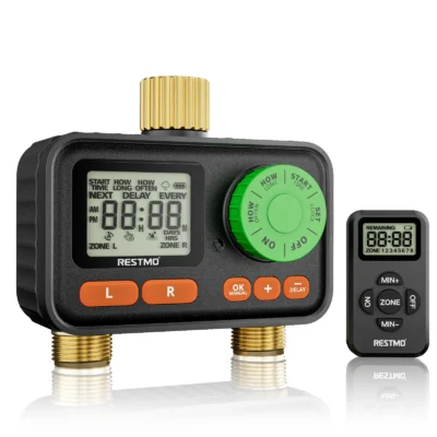 RF Remote Controlled Sprinkler Timer with Brass Inlet & Outlet, Water Timer for Garden Hose, Drip Irrigation and Lawn Watering