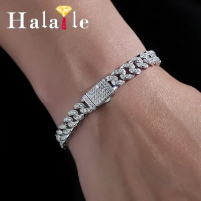 Halaile D Color Full Moissanite Real S925 Sterling Silver Cuban Bracelet Hiphop Cuban Chain Fine Jewelry Men Women Gift