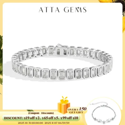 ATTAGEMS Zirconia Tennis Bracelet Emerald cut 5*3mm For Women Man S925 Sterling Silver Gold Plated Wedding Fine Jewelry Gift New