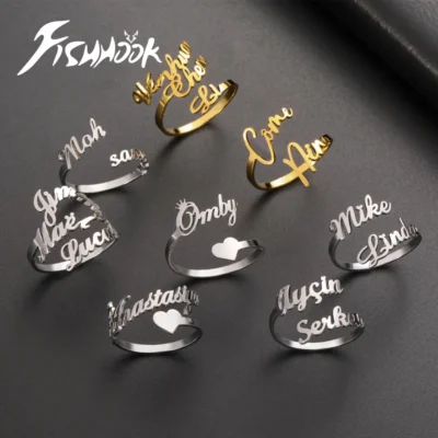 Custom Double First Name Finger Ring For Women Men Personalized Rings Couple Family Gift Gold Color Stainless Steel Jewelry
